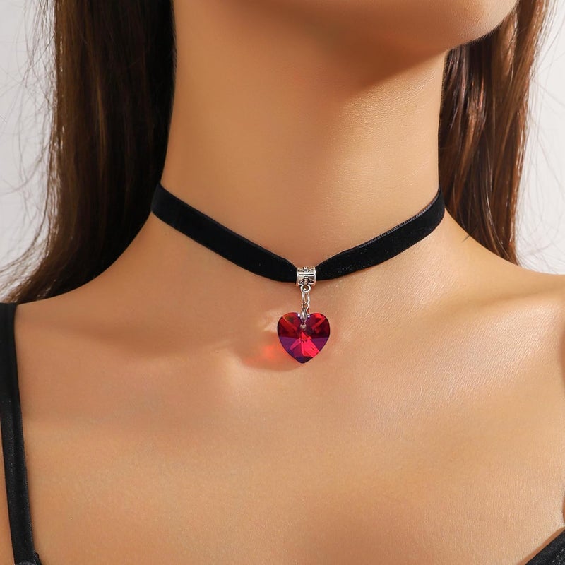 ISCASSE Black Choker Necklaces for Woman Love Heart Choker Necklace Adjustable Velvet Choker Soft Collar Chain Red Heart Necklace Halloween Cosplay Party - Image 2